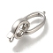 Brass Fold Over Clasp, Oval, Platinum, 32mm, oval: 22x12x3mm, hole: 1.5mm, clasp: 14x11x3.5mm, hole: 1.5mm