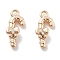 Micro Pave Clear Cubic Zirconia Pendants, Christmas Crutch, Real 18K Gold Plated, 13x6x4mm, Hole: 1.2mm