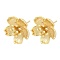 Brass Stud Earring Findings, with Loop, Flower, Real 18K Gold Plated, 17x15.5mm, Hole: 1.5mm, Pin: 0.8x11.5mm