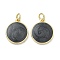 Brass Pendants, Round Charms, with Enamel, Real 18K Gold Plated, Cadmium Free & Lead Free, Rack Plating, Long-Lasting Plated, Black, 16.5x14x3mm, Hole: 3.4mm, Jump Ring: 5x1mm
