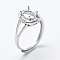 Anti-Tarnish Rhodium Plated 925 Sterling Silver Finger Ring Components, with Cubic Zirconia, Adjustable, Oval, Platinum, Size 7 (17mm), 2mm wide, Tray: 6x8mm