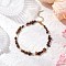 Natural Tiger Eye Chip & Glass Beaded Anklets, with 304 Stainless Steel Chain Extenders, Golden, 9-1/8~9-1/4 inch(233~236mm)