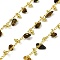 Handmade Brass Nuggets Link Chains, with Natural Tiger Eye Beads & Spool, Long-Lasting Plated, Rack Plating, Soldered, Lead Free & Cadmium Free, Real 18K Gold Plated, Charm: 6.5x2.5mm