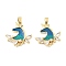 Brass Enamel Micro Pave Cubic Zirconia Pendants, Unicorn, with Glitter Powder, Real 18K Gold Plated, Marine Blue, 20.5x21x3mm, Hole: 5x2.5mm