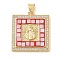 Brass & Shell & Clear Cubic Zirconia Pendants, Square with Virgin Mary Pattern, Real 18K Gold Plated, Red, 24.5x21.5x3.5mm, Hole: 3.5x4mm