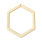 Brass Pendants, Hexagon, Hollow, Real 18K Gold Plated, 39x29.5x1mm, Hole: 1.2mm
