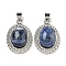 Natural Sodalite Oval Pendants, Rack Plating Brass Gems Charms, Platinum, 27.5x19.5x8mm, Hole: 5x4mm