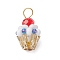 Glass Seed Beaded Cupcake Pendants, with Golden Brass Ball Head Pins Loop & Glass Pearl Round Bead & Glass Beads, Blue, 19x12mm, Hole: 3.5mm