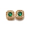 Brass Glass Beads, Real 18K Gold Plated, Square, Green, 13.5x13.5x7.5mm, Hole: 1.8mm