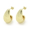 Brass Stud Earrings, Grooved Teardrop, Golden, 28x14mm