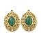 304 Stainless Steel Pendants, Synthetic Malachite Oval Charms, Real 14K Gold Plated, 21.5x15x5mm, Hole: 14mm