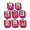 Barss Pendants, with Plastic Beads and Paper, Rectangle with Fantastic Saints, Cadmium Free & Nickel Free & Lead Free, Deep Pink, 27x22x6mm, Hole: 2.2mm