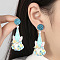 Easter Acrylic Dangle Stud Earrings, Rabbit, Light Sky Blue, 60x19mm