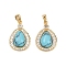 Brass Micro Pave Clear Cubic Zirconia Pendants, with Synthetic Turquoise, Teardrop, Real 18K Gold Plated, 21.5x14.5x5.5mm, Hole: 3.5x2.5mm