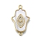 Hamsa Hand Connector Charms, Real 16K Gold Plated Brass Micro Pave Cubic Zirconia Links, with Shell, Eye, 26.5x16x2.5mm, Hole: 1.6mm