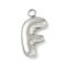 304 Stainless Steel Initial Pendants, Ion Plating(IP), Stainless Steel Color, Letter F, 16~18x6~18x3mm, Hole: 1.8mm