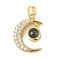 Brass Micro Pave Cubic Zirconia and Glass Pendants, Women Charms, Moon, 18.5x13.5x7.5mm, Hole: 4.5x2.5mm
