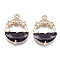 Faceted Transparent Glass Pendants, with Brass Crystal Rhinestone Findings, Flat Round with Star, Light Gold, Indigo, 21x15x5mm, Hole: 1.4mm