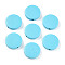 Painted Natural Wood Beads, Flat Round, Sky Blue, 19.5~20x5mm, Hole: 1.8~2mm