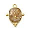 304 Stainless Steel Enamel Pendants, with Natural Rose Quartz Chips inside and Gold Foil, Rectangle Charm, Golden, Ion Plating(IP), 21.5x17x6.5mm, Hole: 1.8mm