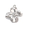 Brass Pave Clear Cubic Zirconia Pendants, Flower, Platinum, 19.5x18.5x4mm, Hole: 1.2mm