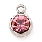 304 Stainless Steel Charms, with Acrylic Rhinestone, Birthstone Charms, Faceted, Flat Round, Stainless Steel Color, Light Rose, 8.2x6x3.5mm, Hole: 1.2mm
