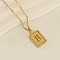 304 Stainless Steel Micro Pave Clear Cubic Zirconia Rectangle with Hollow Letter Pendant Necklaces, Real 18K Gold Plated, Letter B, 17.72 inch(45cm)