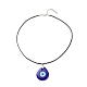 Blaue Bunte Malerei-Halskette mit bösem Blick-Anhänger und gewachster Kordel für Damen NJEW-JN03955-01-4