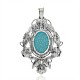 Antique Silver Plated Oval Alloy Dyed Synthetic Turquoise Big Pendants PALLOY-J168A-01AS-2
