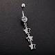 Piercing Jewelry Real Platinum Plated Brass Rhinestone Three Star Navel Ring Belly Rings AJEW-EE0001-74A-3