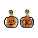 Halloween Pumpkin Glass Seed Braided Dangle Stud Earrings EJEW-B011-04A-1