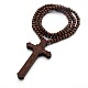 Collana pendente croce in legno con catene tonde di perline per uomo donna RELI-PW0001-024D-1