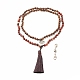 Round Wood Beaded Double Layer Necklace with Brass Magnetic Clasp NJEW-JN03858-2