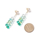 Glass Beaded Leaf Long Dangle Stud Earrings with Imitation Pearl EJEW-TA00140-2