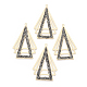 真鍮製ラインストーンペンダント  三角形  ジェットヘマタイト  ゴールドカラー  58.5x38x2mm  穴：2mm KK-N215-03G-1
