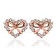 Trendy Heart Real Rose Gold Plated Tin Alloy Rhinestone Ear Studs For Women EJEW-BB13347-1