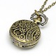 Halloween Jewelry Gifts Alloy Flat Round with Owl Pendant Necklace Quartz Pocket Watch WACH-N011-40-4