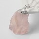 Bisel natural de piedras preciosas en bruto en bruto rosa collares pendientes de cuarzo NJEW-JN01110-2