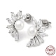 Pendientes de flor de circonita cúbica con perlas naturales. EJEW-F318-13P-1