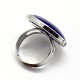 調整可能な樹脂指輪  真鍮パーツ  フラットラウンド  サイズ9  プラチナ  インディゴ  19mm X-RJEW-J012-06-2