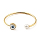 Bracelet manchette ouvert avec perles de coquillage et cœur avec mauvais œil BJEW-G647-03G-1