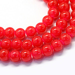 Filamenti di perline rotondo cottura imitazione dipinto vetro giada, rosso, 10~10.5mm, Foro: 1.5 mm, circa 85pcs/filo, 31.4 pollice