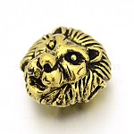 Abalorios de la cabeza del león de aleación de estilo tibetano, oro antiguo, 12x13x9.5mm, agujero: 2 mm