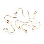 Brass French Earring Hooks, Flat Earring Hooks, Ear Wire, Nickel Free, with Beads and Horizontal Loop, Golden, 15mm, Hole: 2mm, Pin: 0.7mm