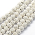 Runde Perlenstränge aus natürlichem Lavastein, Runde, weiß, 8 mm, Bohrung: 1 mm, ca. 49 Stk. / Strang, 15.15 Zoll (38.5 cm)