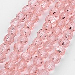 Transparente Glasperlen stränge, Österr. Kristall-Imitat, facettiert (32 Facetten), Runde, rosa, 6 mm, Bohrung: 1 mm, ca. 100 Stk. / Strang, 21~22 Zoll