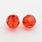 Perles en acrylique transparente, ronde à facettes, rouge, environ 12 mm de diamètre, Trou: 2mm, environ 568 pcs/500 g