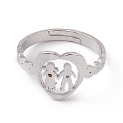 201 Stainless Steel Heart with Lovers Adjustable Ring for Valentine's Day RJEW-K238-11P