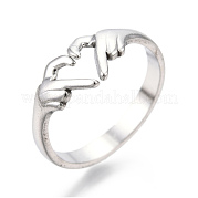 304 Stainless Steel Hand Heart Cuff Rings RJEW-N038-121P