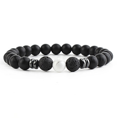 Bracelets extensibles en perles de howlite naturelles rondes pour femmes et hommes, avec des perles d'onyx noir givrées